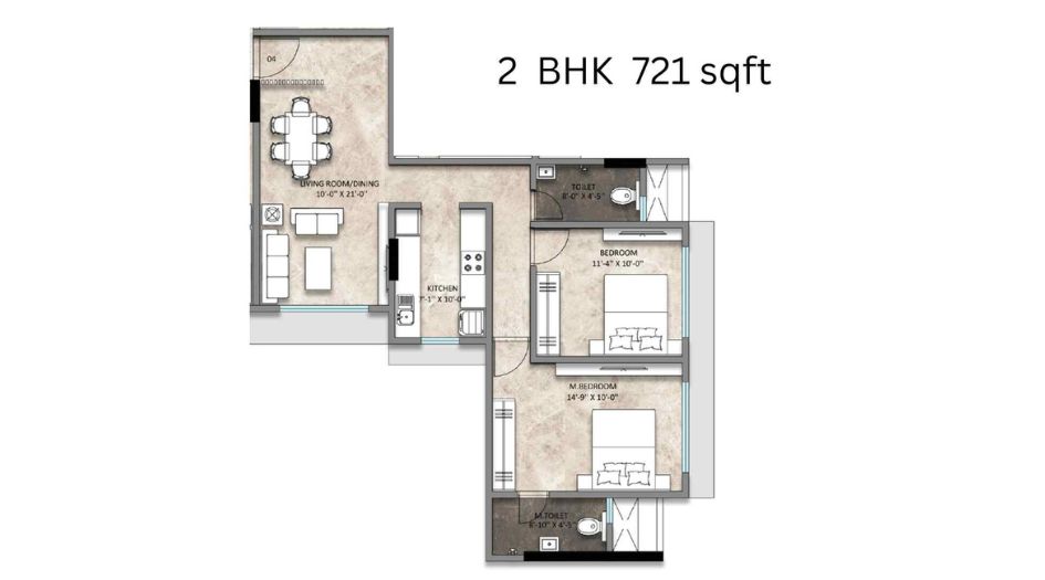 Sanghvi-Aria-Floor-Plan-2 BHK-721 Sqft